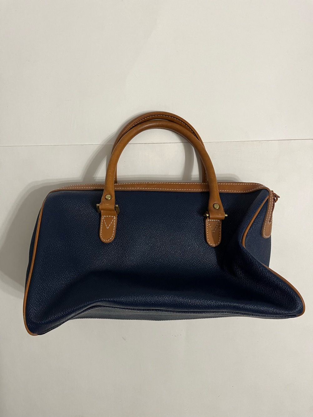 Vintage Esprit Navy and Tan Leather-Trim Tote - Picture 3 of 5